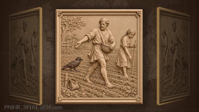 Farmers sow seeds in field 3d STL model