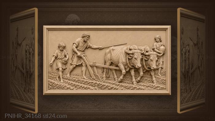 Plowing the field with oxen 3d STL model