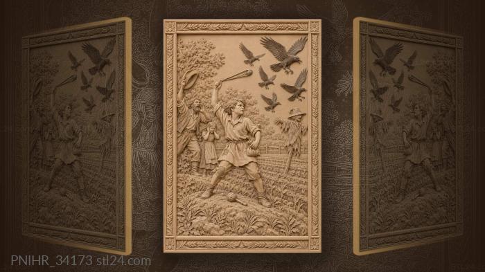 Young farmer chases birds from the field 3d STL model