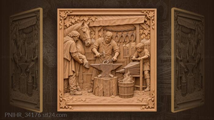 Village blacksmith shoes a horse 3d STL model