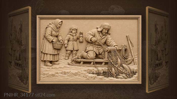 Fisherman hauls in the winter catch 3d STL model