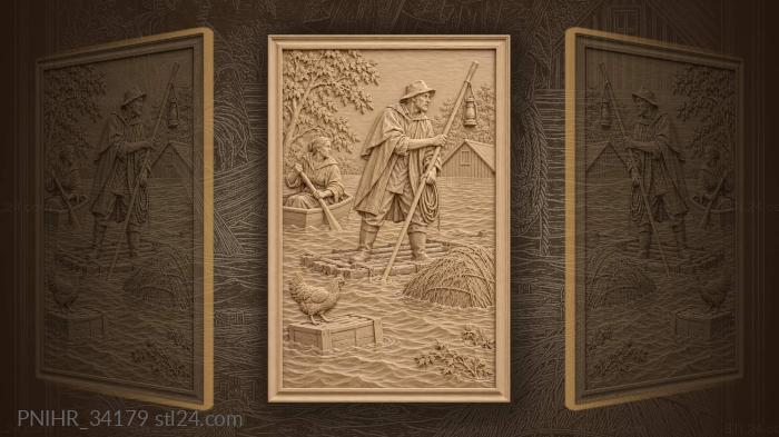 Boatman navigates through the flood 3d STL model