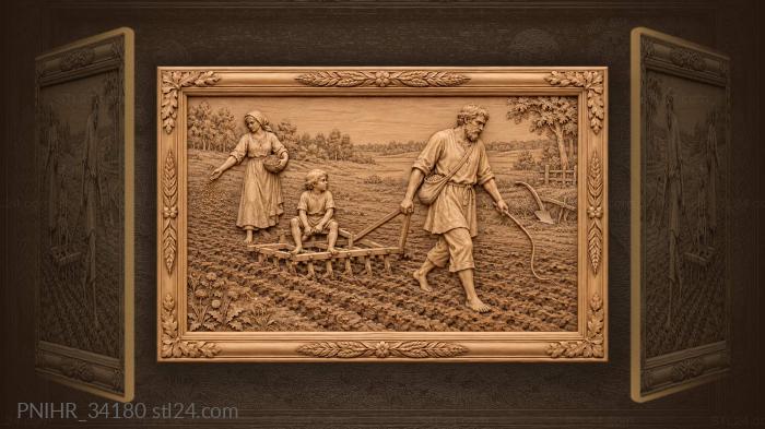 Family sows the spring field 3d STL model