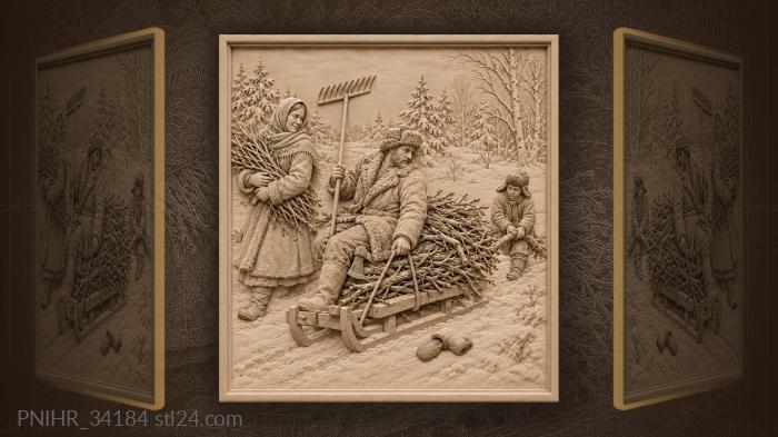 Winter sledding with firewood haul 3d STL model