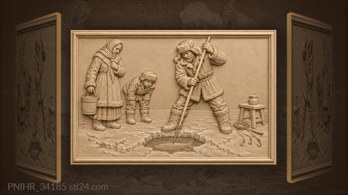 Fisherman catches fish through the ice 3d STL model