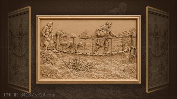 Traveler crosses raging river with dog 3d STL model