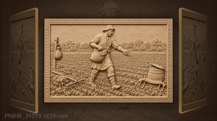 Sower scattering grain across the field 3d STL model