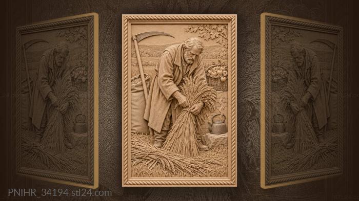 Farmer ties a sheaf of wheat 3d STL model
