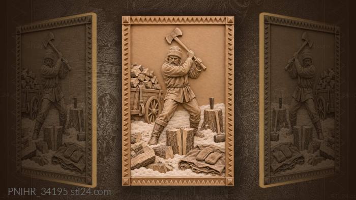 Woodcutter splits logs in winter 3d STL model