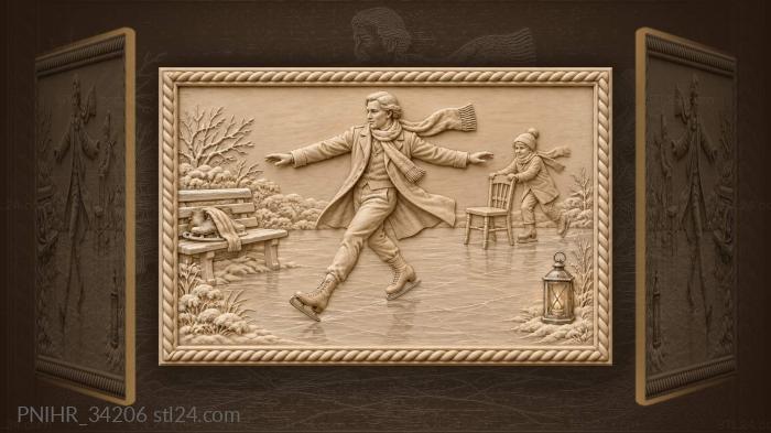 Father teaches a child to ice skate 3d STL model