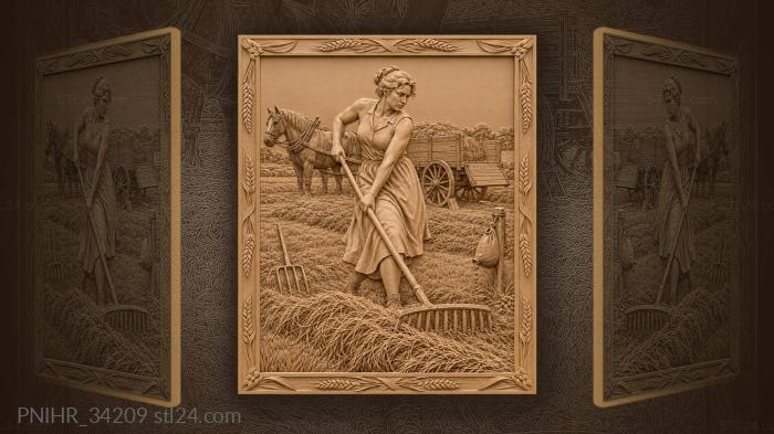 Woman rakes hay in the field 3d STL model
