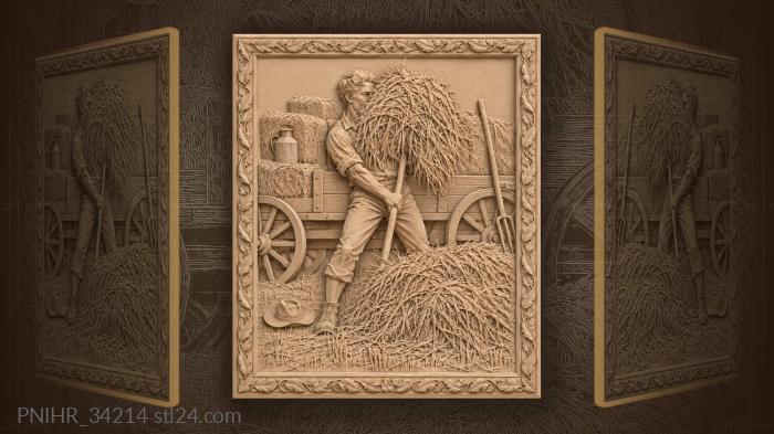 Farmhand loads sheaves onto a cart 3d STL model