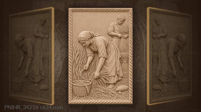 Woman harvests wheat with a sickle 3d STL model