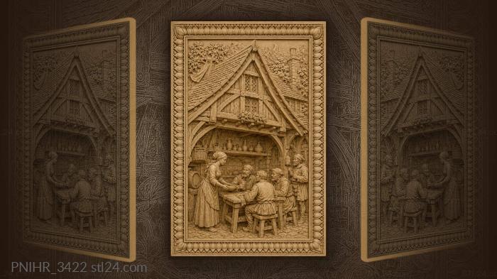 Medieval tavern bustling village life 3d STL model