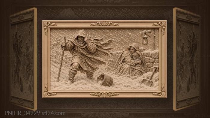 Traveler walks through a snowstorm 3d STL model