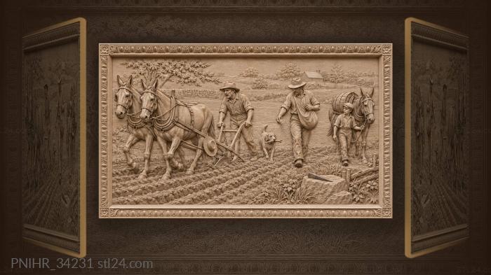 Farmers plow and sow the field 3d STL model