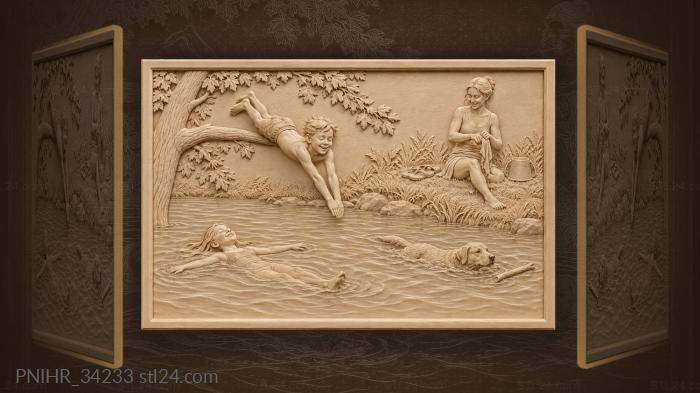 Children swimming with their dog 3d STL model