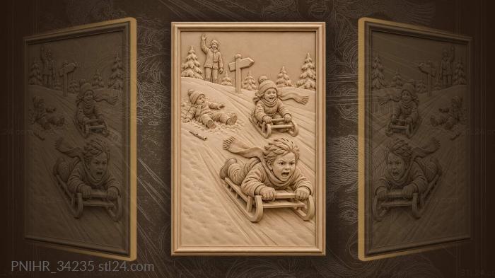 Children racing downhill on sleds 3d STL model