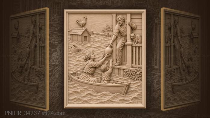 Family escaping from the flood 3d STL model