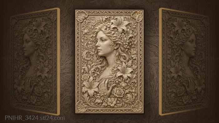 Roses and lilies in her hair 3d STL model