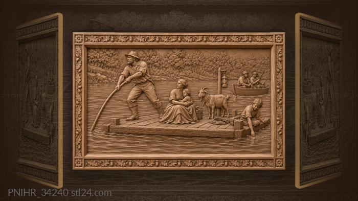 Family crossing the river by raft 3d STL model