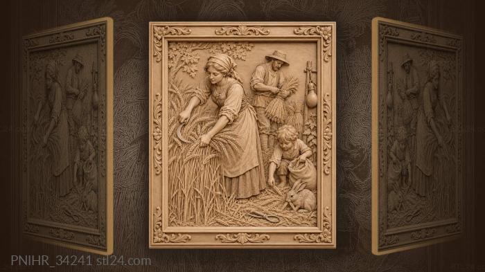 Harvesting wheat with the whole family 3d STL model