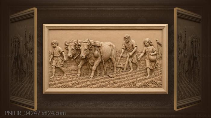 Spring plowing team of oxen 3d STL model