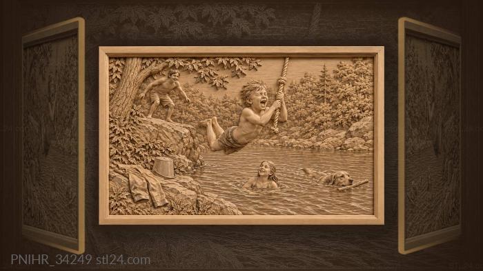 Children swing above the summer river 3d STL model