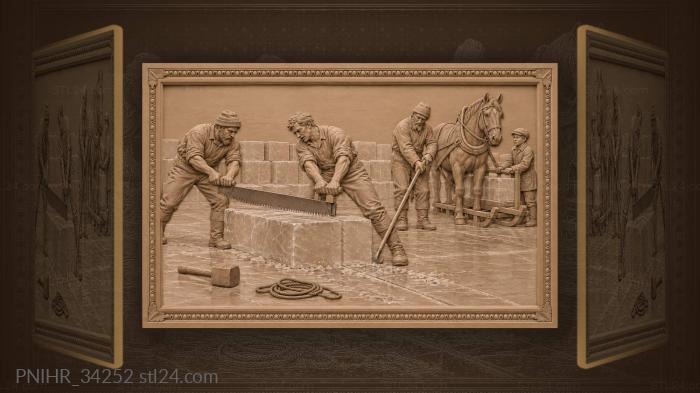 Stonemasons sawing blocks of stone 3d STL model
