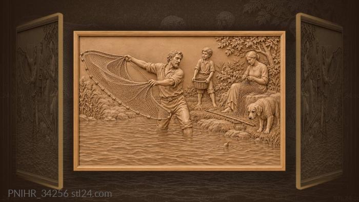 Fisherman casting a net ashore 3d STL model