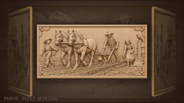 Spring plowing horse team work 3d STL model