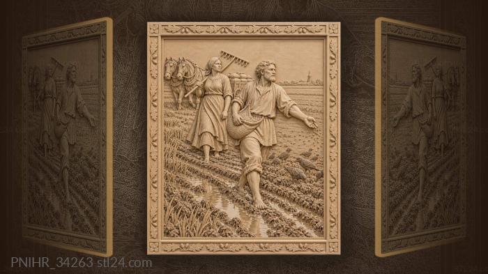 Sower and field with distant church 3d STL model