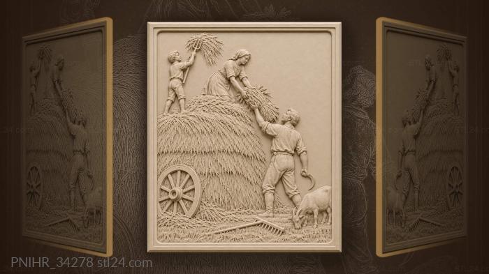 Harvest scene with farmer and family 3d STL model