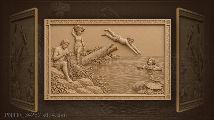 Boy diving off a fallen tree into the pool 3d STL model