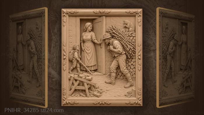 Returning home with firewood family 3d STL model