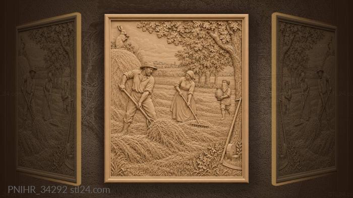 Haymaking scene with family and hare 3d STL model