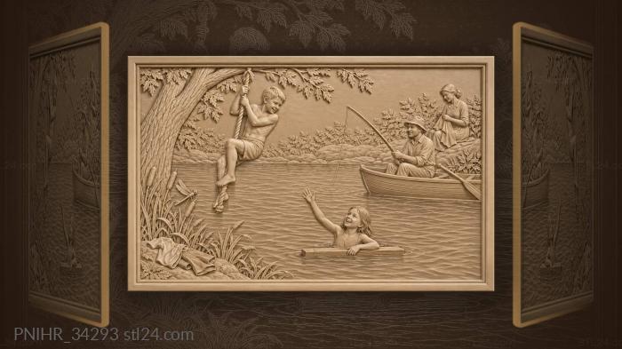 Boy on rope swing river scene 3d STL model
