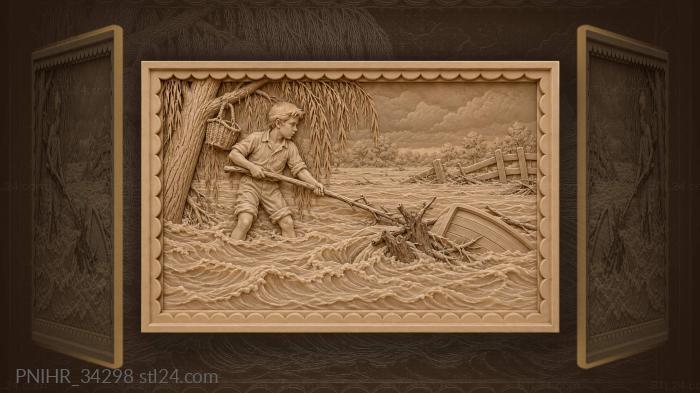Boy with branch floodwater willow tree 3d STL model