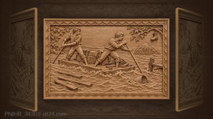 Boys rafting through spring floodwaters 3d STL model