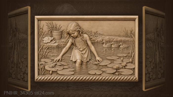 Girl with frogs and ducks 3d STL model