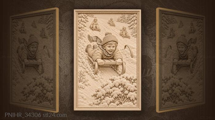 Boy racing down snowy hill 3d STL model