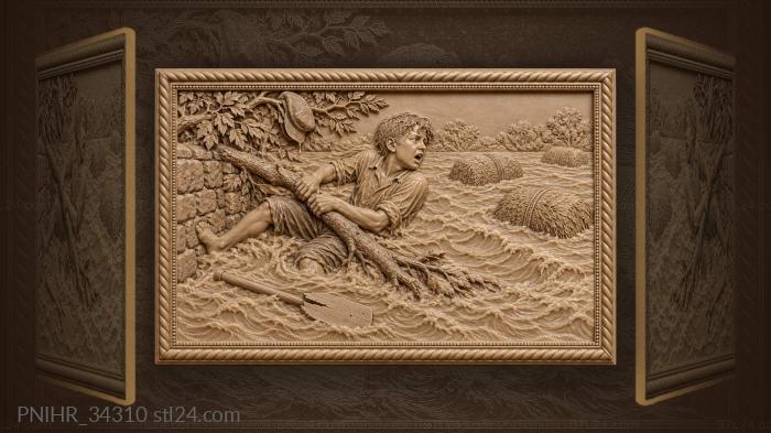 Boy pulls branch from floodwater 3d STL model