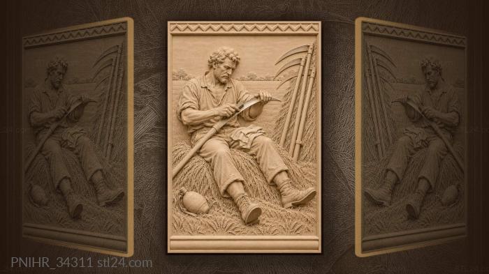 Mower sharpens scythe atop a haycock 3d STL model