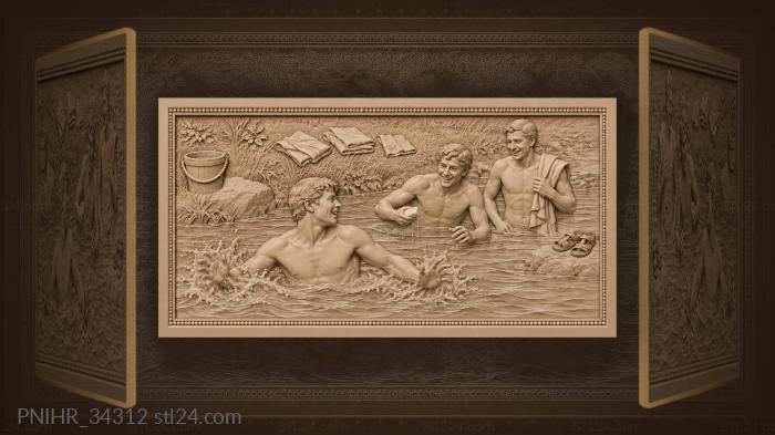 Young men bathing in river 3d STL model
