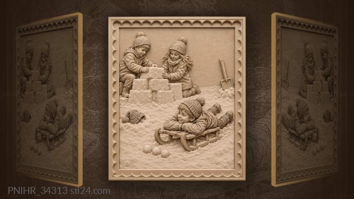 Winter day sledding snow fort 3d STL model
