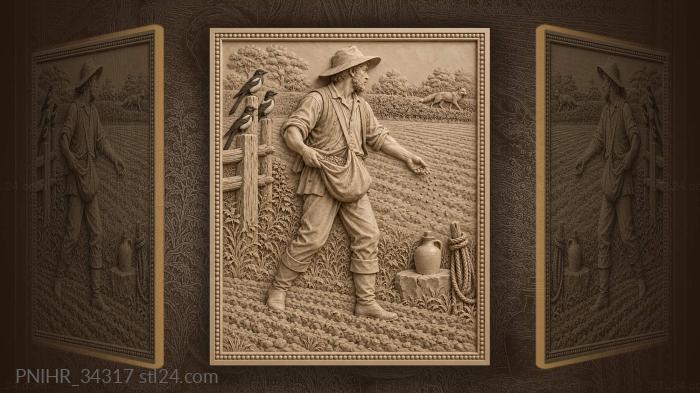 Sower fox magpies field work 3d STL model