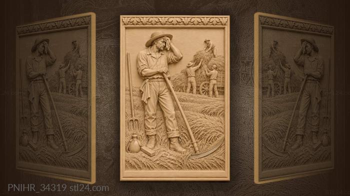Haymaking scene with distant workers 3d STL model