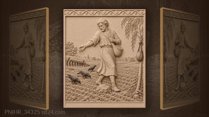 Rooks peck seeds behind the sower 3d STL model