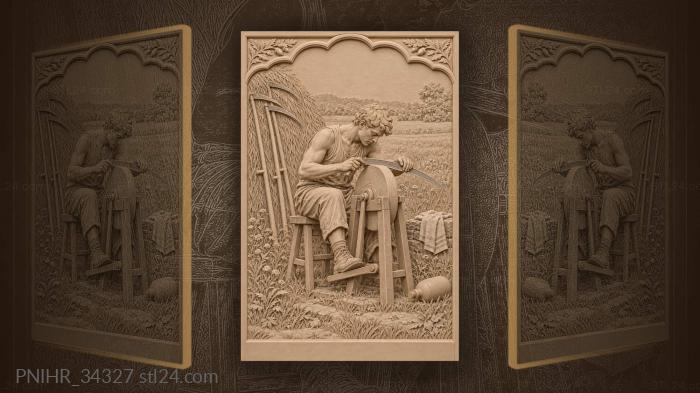 Scythe sharpener in summer meadow 3d STL model