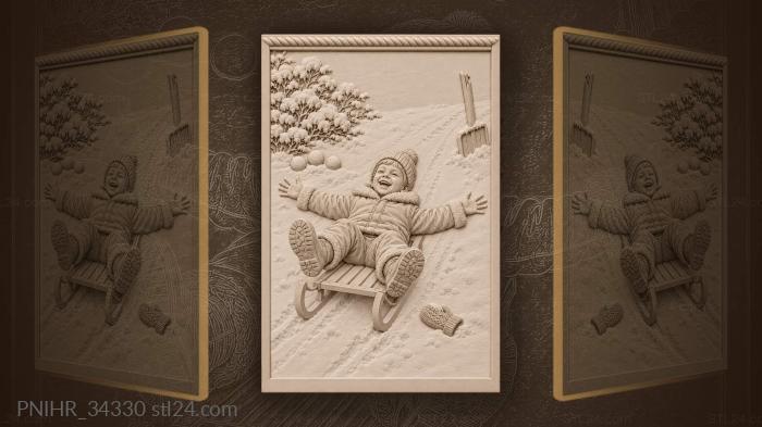 Boy sledding winter fun happiness 3d STL model